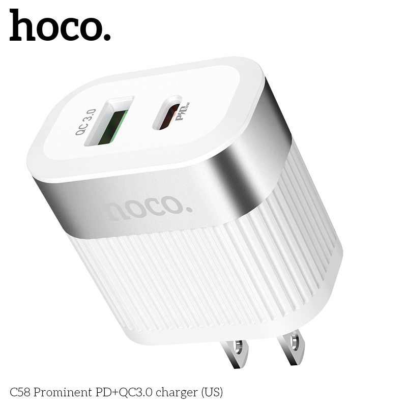 HOCO-18W-QC30-PD-Fast-Charging-US-Plug-USB-Charger-Adapter-For-iPhone-X-XR-Huawei-P30-Pro-MIX-2S-Mi8-1554329