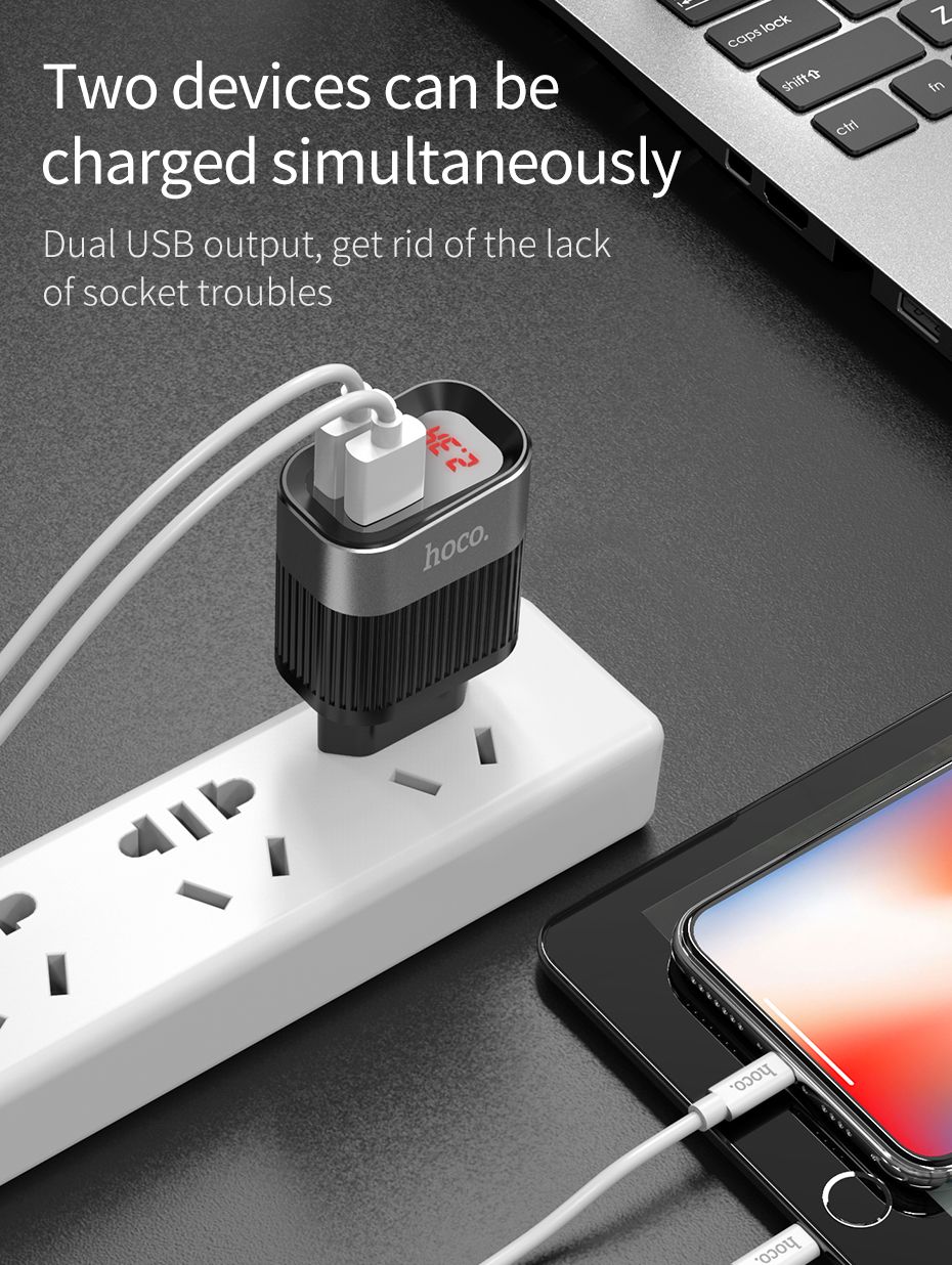 HOCO-24A-Digital-Display-2-Port-EU-USB-Charger-For-iPhone-X-Pocophone-f1-Oneplus-6T-S9-Xiaomi-mi8-1414768