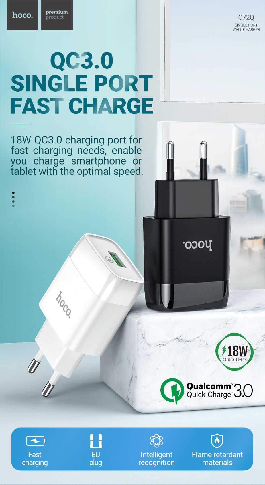 HOCO-C72Q-Quick-Charge-30-Wall-Charger-18W-Single-USB-Fast-Charging-Adapter-for-Samsung-S20-NOTE20-M-1744275