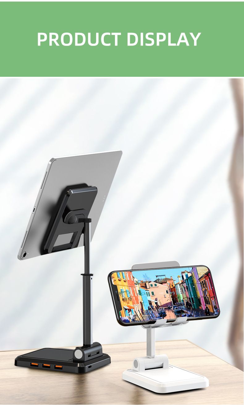 IPAKY-Desktop-3-Port-USB-Charger-Foldable-Height-Adjustable-Phone-Holder-Tablet-Stand-For-40-129-Inc-1719831