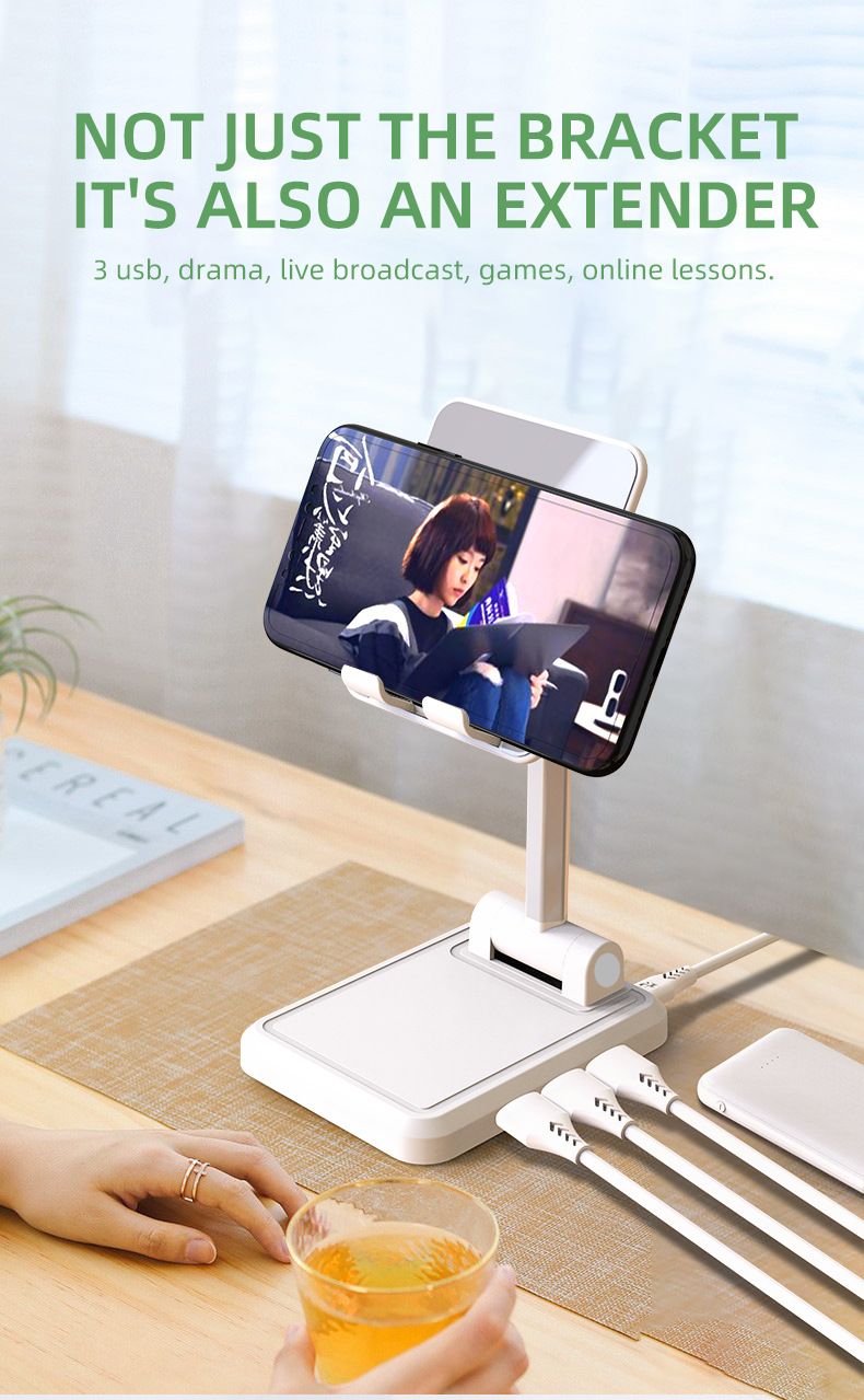 IPAKY-Desktop-3-Port-USB-Charger-Foldable-Height-Adjustable-Phone-Holder-Tablet-Stand-For-40-129-Inc-1719831