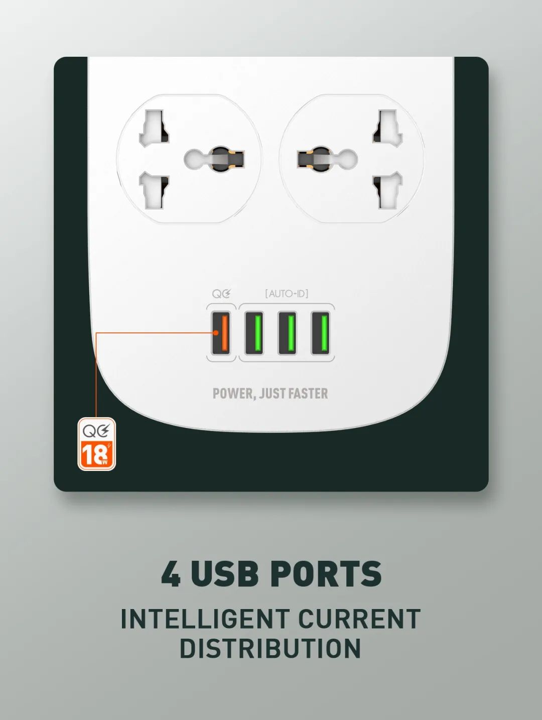 LDNIO-2500W-10A-Power-Strip-Socket-4-Universal-Outlets-4-USB-Ports-With-18W-QC30-Surge-Protector-66F-1710974