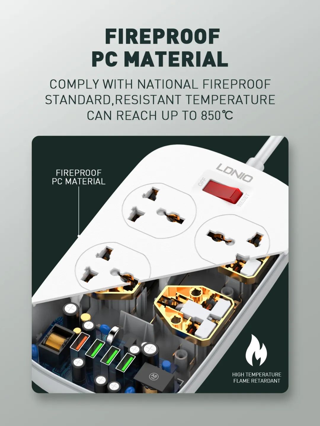 LDNIO-2500W-10A-Power-Strip-Socket-4-Universal-Outlets-4-USB-Ports-With-18W-QC30-Surge-Protector-66F-1710974