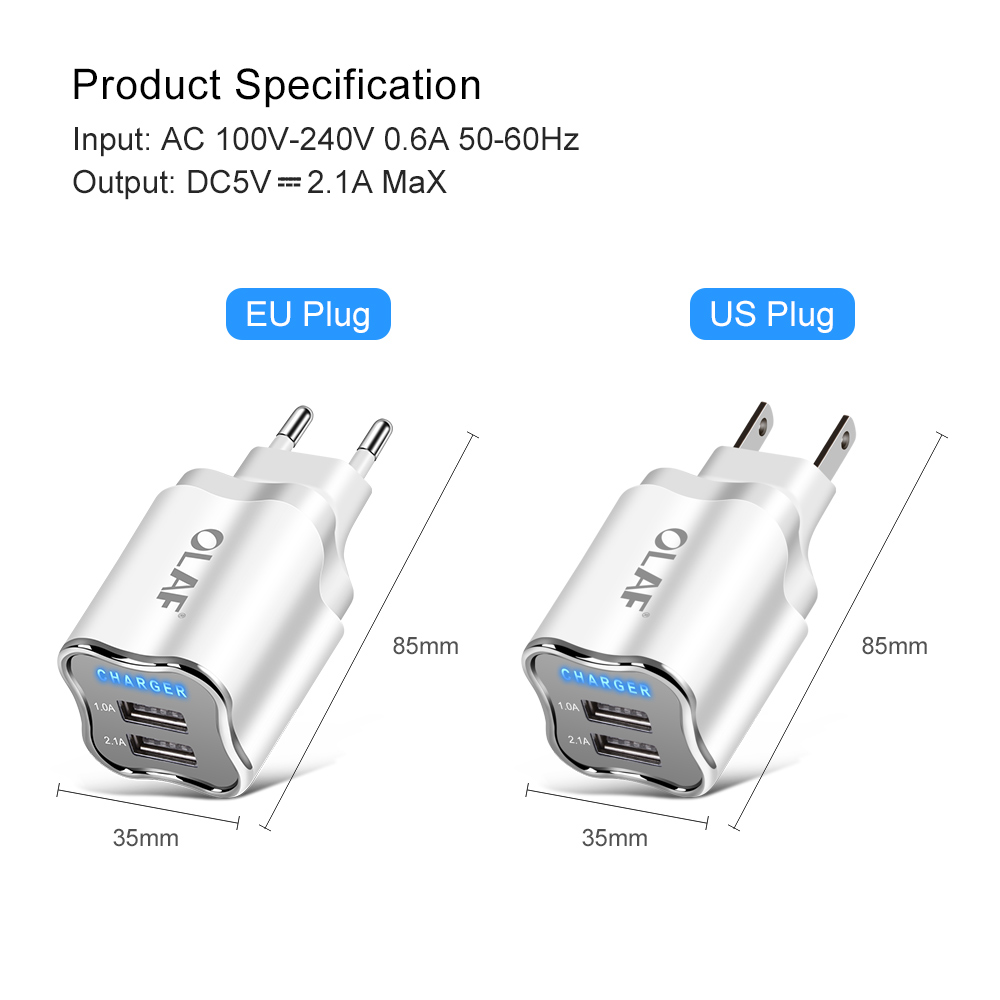 Olaf-Dual-USB-Phone-Charger-EUUS-Plug-LED-Light-5V-21A-Fast-Charging-Adapter-for-iPhone-X-fpr-Samsun-1417255