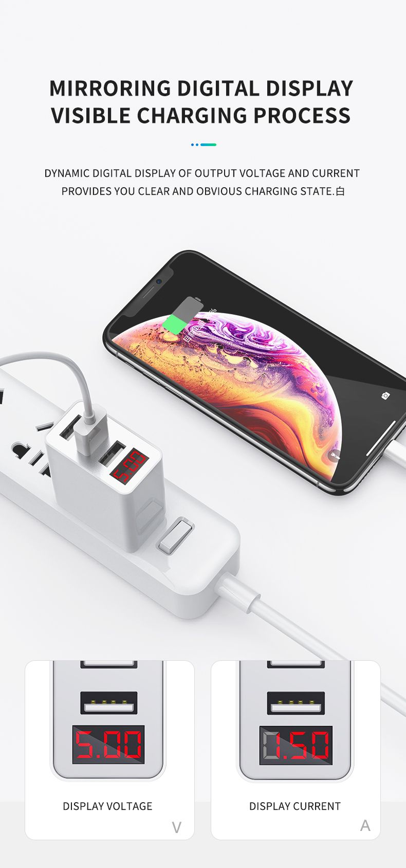 ROCK-31A-Three-USB-Port-Fast-Charging-Digital-Display-US-Plug-USB-Charger-Adapter-For-iPhone-X-XS-XR-1545577