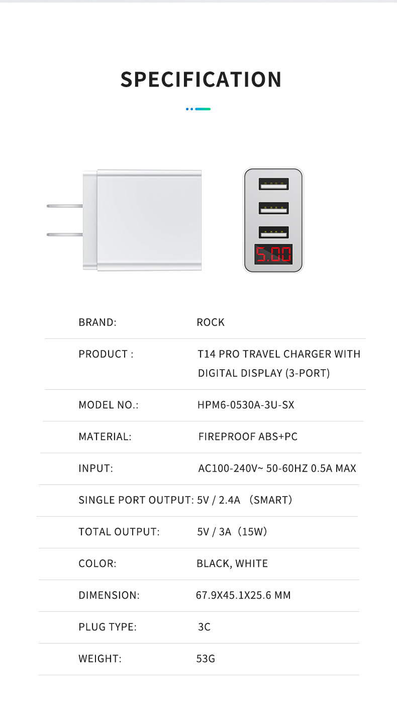 ROCK-31A-Three-USB-Port-Fast-Charging-Digital-Display-US-Plug-USB-Charger-Adapter-For-iPhone-X-XS-XR-1545577