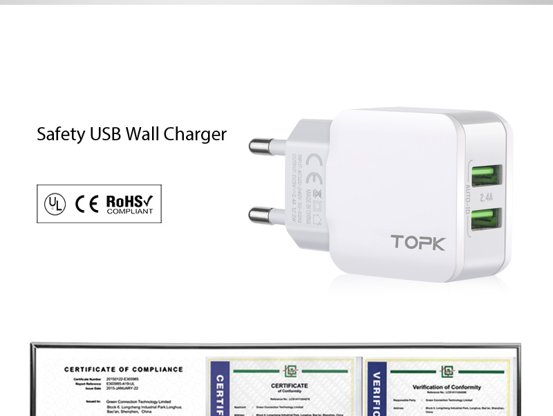 TOPK-12W-24A-Safety-Dual-USB-Wall-Charger-EU-Adapter-for-Nokia-X6-Mi-A2-Pocophone-F1-1370509