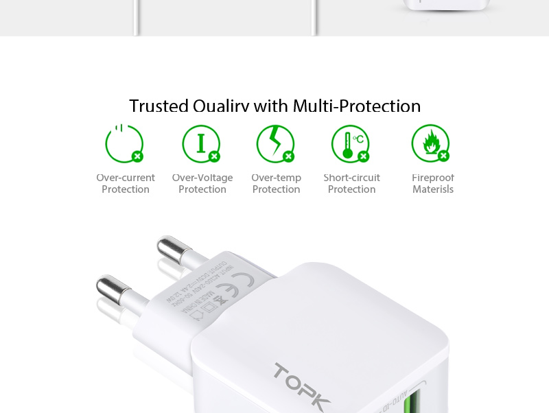 TOPK-12W-24A-Safety-Dual-USB-Wall-Charger-EU-Adapter-for-Nokia-X6-Mi-A2-Pocophone-F1-1370509