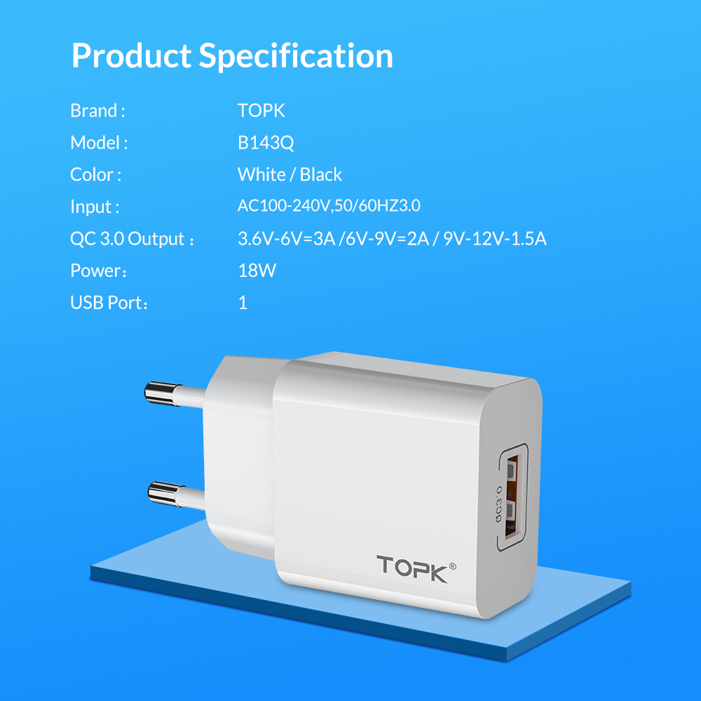 TOPK-18W-QC30-Fast-Charging-USB-Charger-Adapter-For-iPhone-11-Pro-Huawei-P30-Pro-Mate-30-9Pro-S10-No-1570190