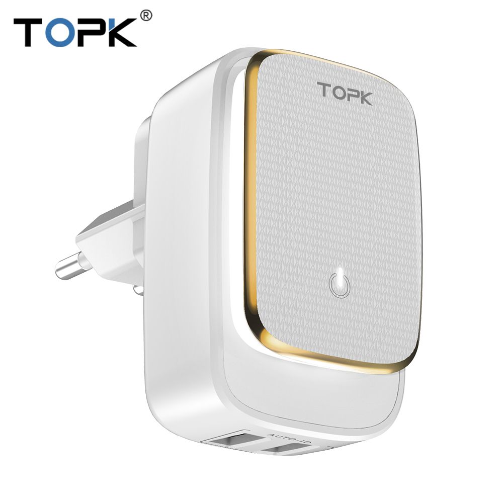 TOPK-24A-QC30-12W-LED-Light-Dual-USB-Charger-EU-Adapter-for-Nokia-X6-Xiaomi-Mi-A2-Pocophone-F1-1369217