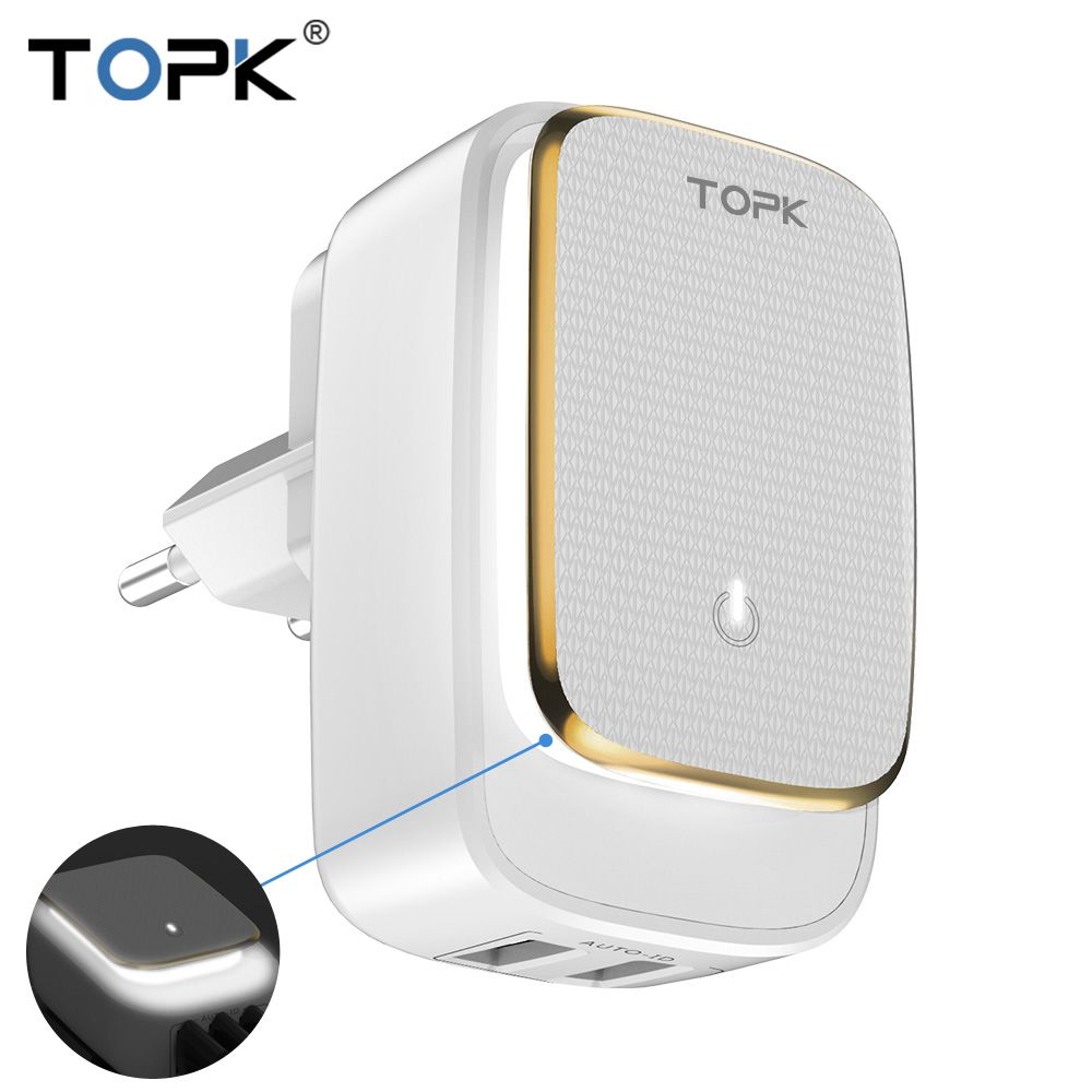 TOPK-24A-QC30-12W-LED-Light-Dual-USB-Charger-EU-Adapter-for-Nokia-X6-Xiaomi-Mi-A2-Pocophone-F1-1369217