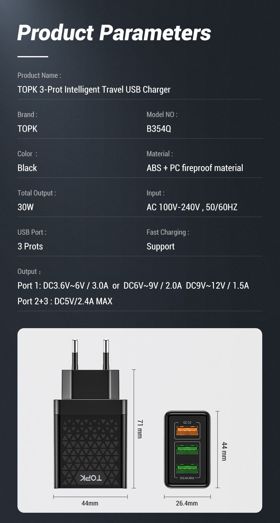 TOPK-30W-QC30-3-Ports-Fast-Charging-USB-Charger-Adapter-For-iPhone-8-Plus-XS-11Pro-Huawei-P30-Pro-Ma-1590240