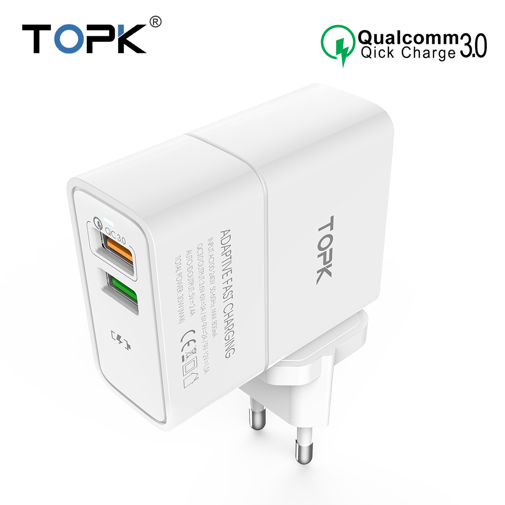 TOPK-QC30-30W-LED-Indicator-Dual-USB-Charger-EU-Adapter-for-Nokia-X6-Mi-A2-Pocophone-F1-1364819