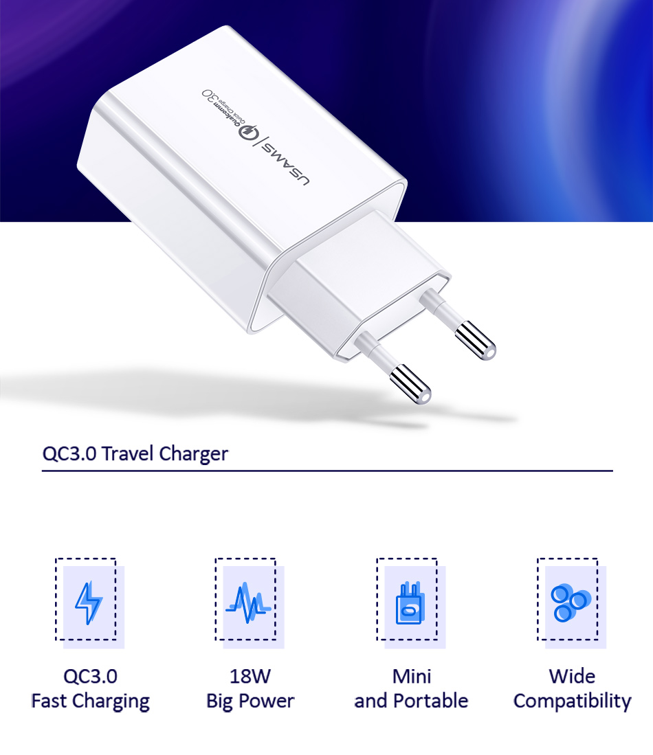 USAMS-18W-Quick-Charge-30-Fast-Charging-USB-Charger-For-iPhone-XS-XR-11-Pro-Huawei-P30-Pro-Mate-30-M-1582613