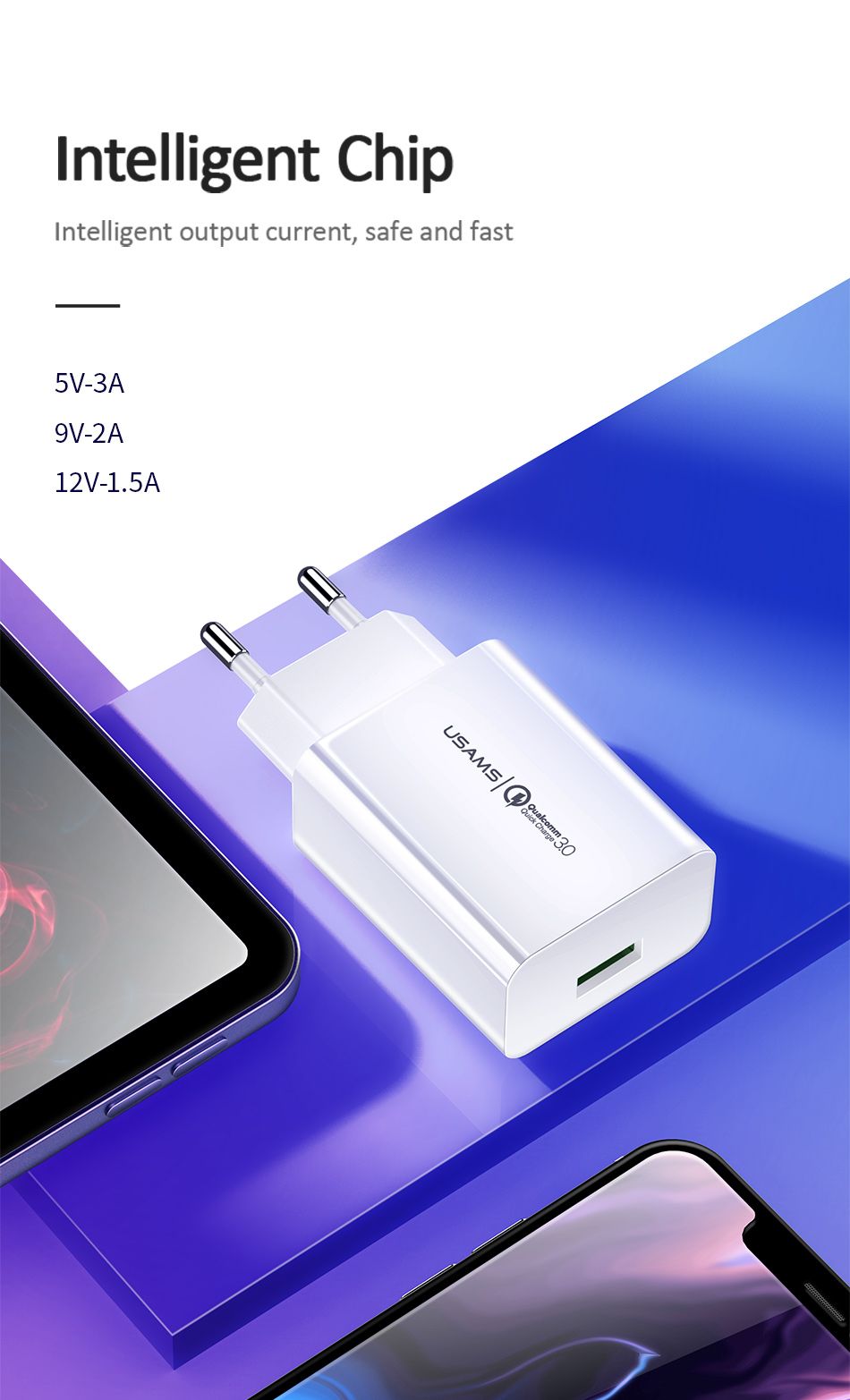 USAMS-18W-Quick-Charge-30-Fast-Charging-USB-Charger-For-iPhone-XS-XR-11-Pro-Huawei-P30-Pro-Mate-30-M-1582613