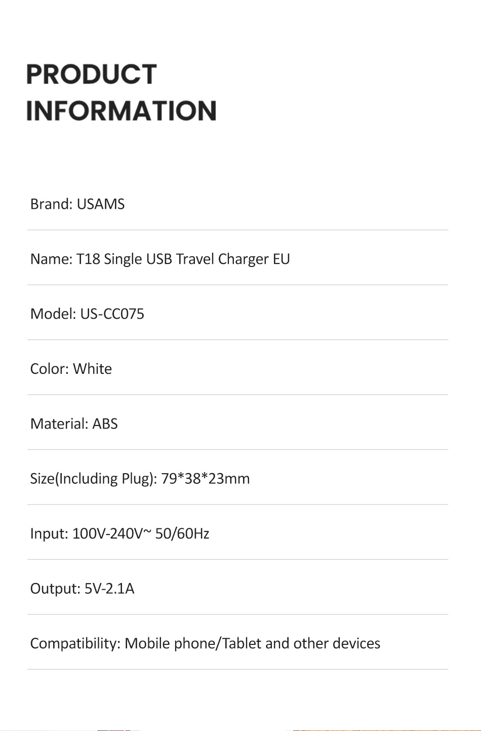 USAMS-21A-Fast-Charging-USB-Charger-EU-Plug-Adapter-For-iPhone-X-XS-HUAWEI-P30-Mate20-XIAOMI-MI9-S10-1537192