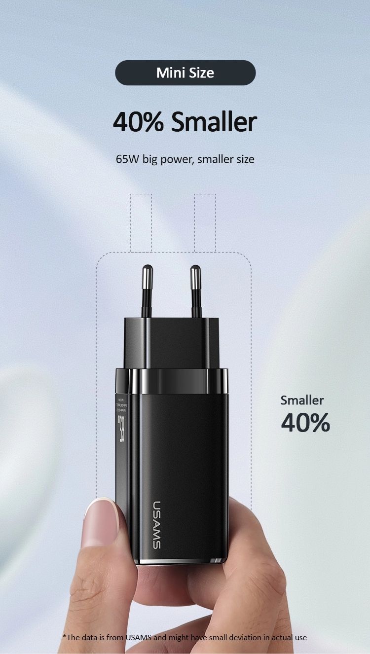 USAMS-CC110-65W-USB30-Type-C-65W-GaN-Mini-Type-C-PD-Charger--USB-Charger-for-Samsung-S10-Matebook-fo-1744266