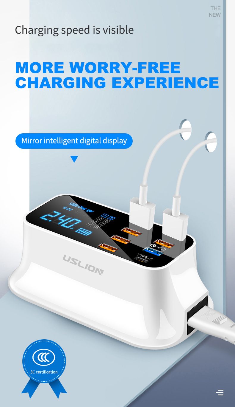 USLION-US-Plug-8-Port-USB-Charger-Docking-Station-18W-PD30-Power-Delivery-Type-C-Port-LED-Digital-Di-1700089