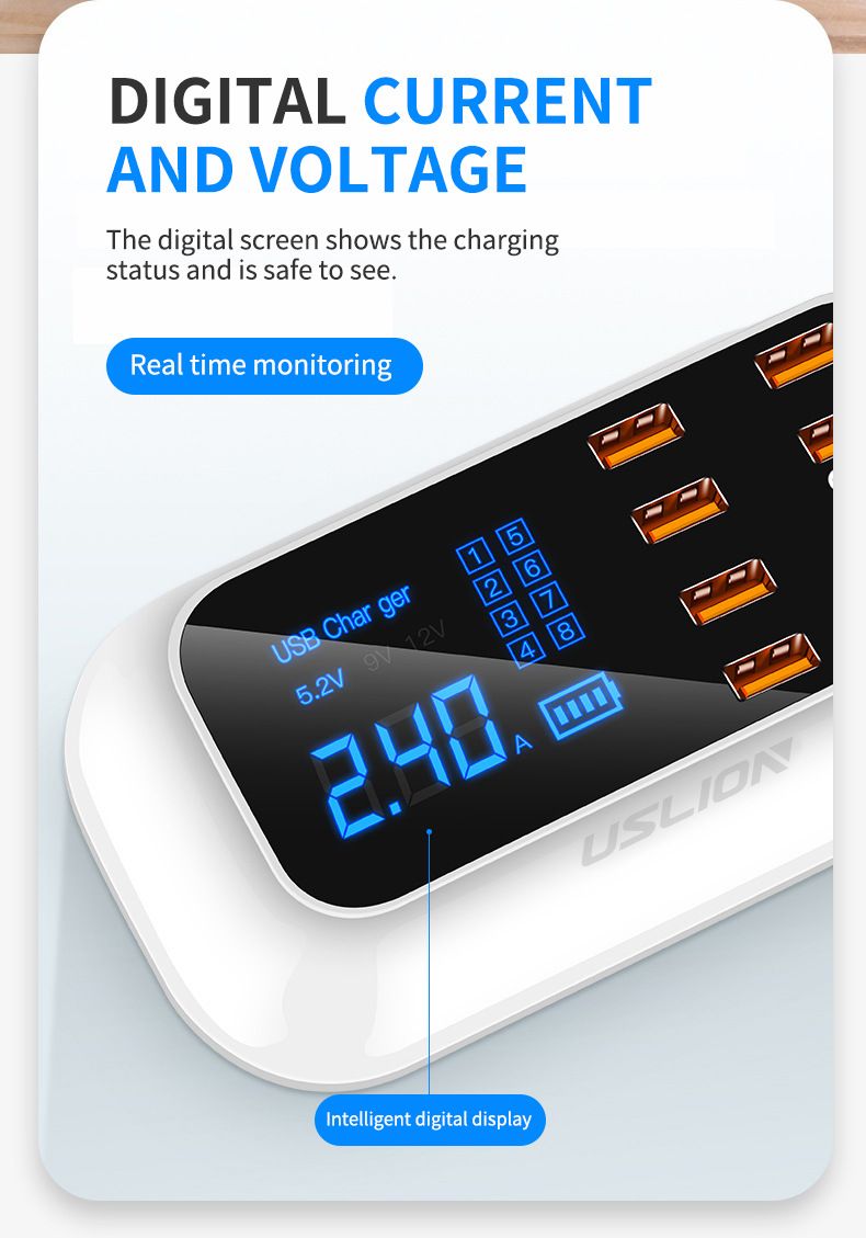 USLION-US-Plug-8-Port-USB-Charger-Docking-Station-18W-PD30-Power-Delivery-Type-C-Port-LED-Digital-Di-1700089