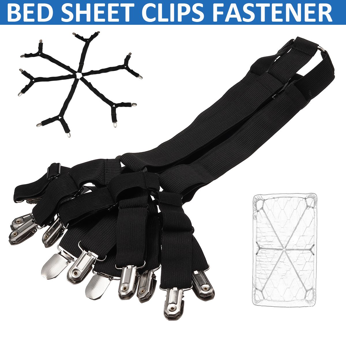 6-Sides-Adjustable-Bed-Fitted-Sheet-Straps-Suspenders-Gripper-Holder-Fasteners-1667850