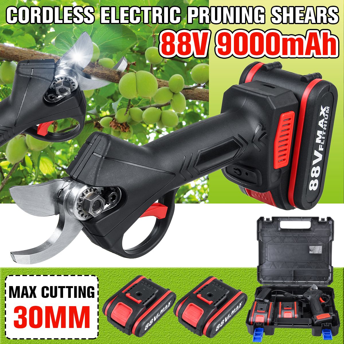 88V-Cordless-Electric-Pruning-Shears-Secateur-Garden-Branch-Cutter--2-Battery-1723153