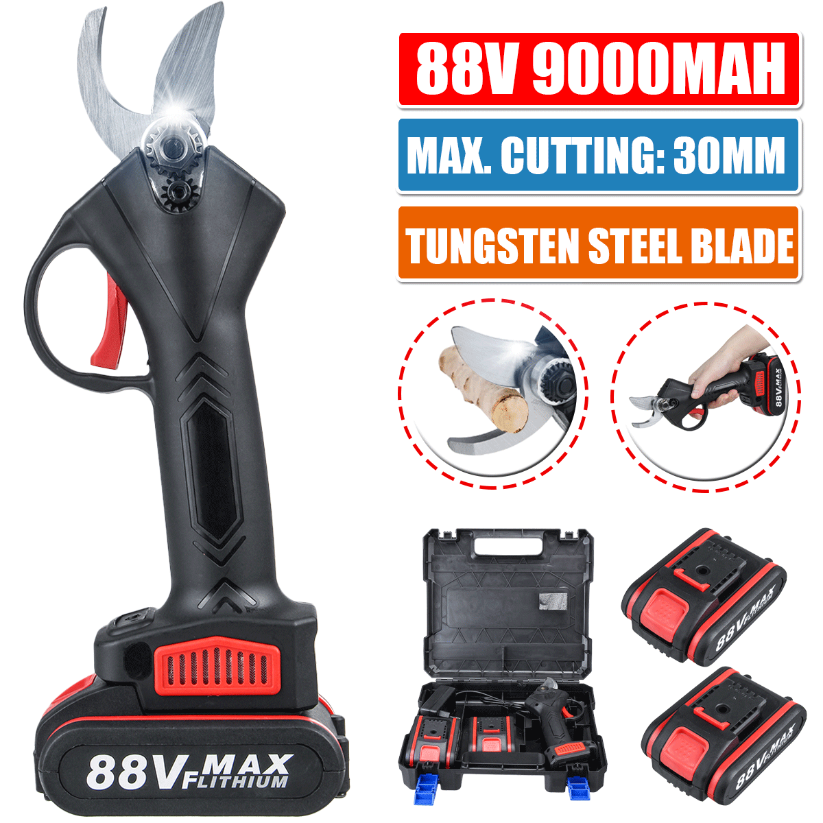 88V-Cordless-Electric-Pruning-Shears-Secateur-Garden-Branch-Cutter--2-Battery-1723153