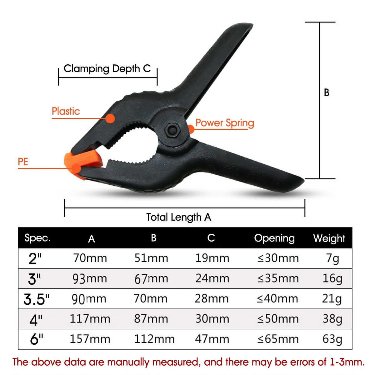 Hand-Tools-Hard-Plastic-Spring-Clip-Woodworking-DIY-Model-Making-Bonding-Grip-2-Toggle-Clamps-6-Size-1664570