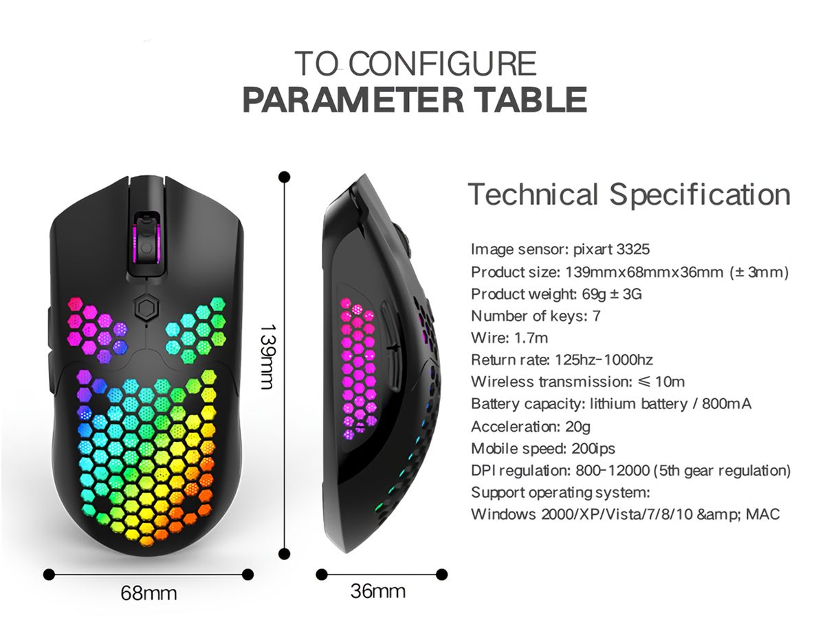 Free-wolf-X2-24G-Wireless-Gaming-Mouse-Hollow-Honeycomb-Rechargeable-12000DPI-7-Buttons-Ergonomic-RG-1738379