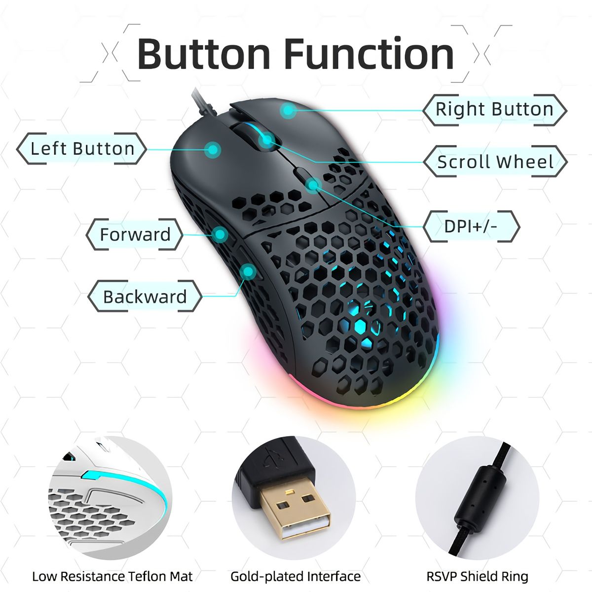 Machenike-M610-Wired-Gaming-Mouse-6400DPI-PMW3325-RGB-Computer-Mouse-Programmable-Hollow-Honeycomb-M-1738188