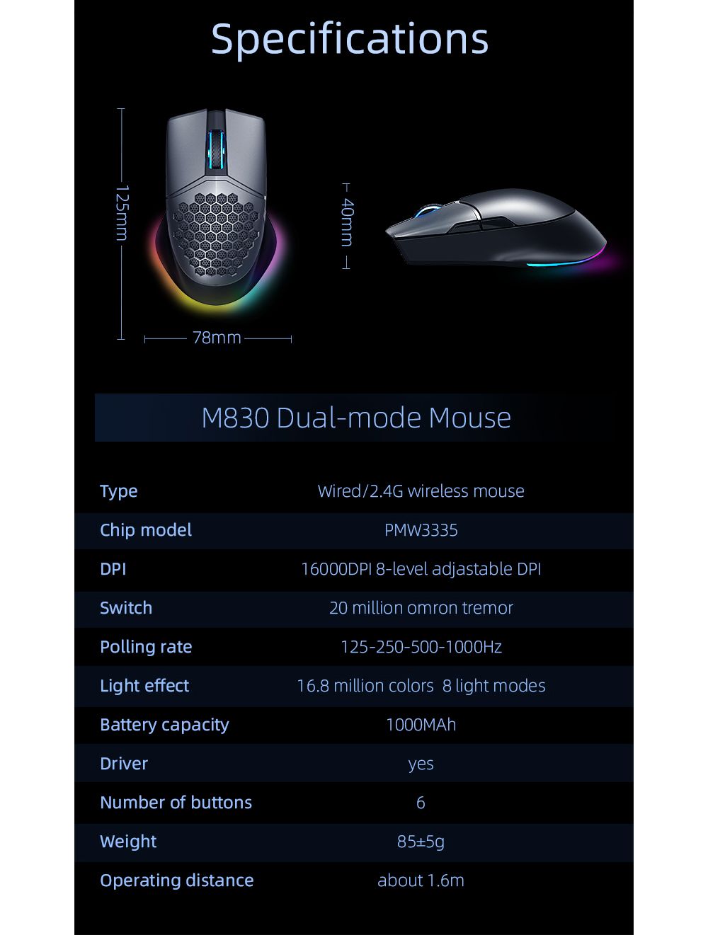 Machenike-M830-Wired--24G-Wireless-Gaming-Mouse-Dual-Mode-16000DPI-PMW3335-Programmable-Hollow-Honey-1738028