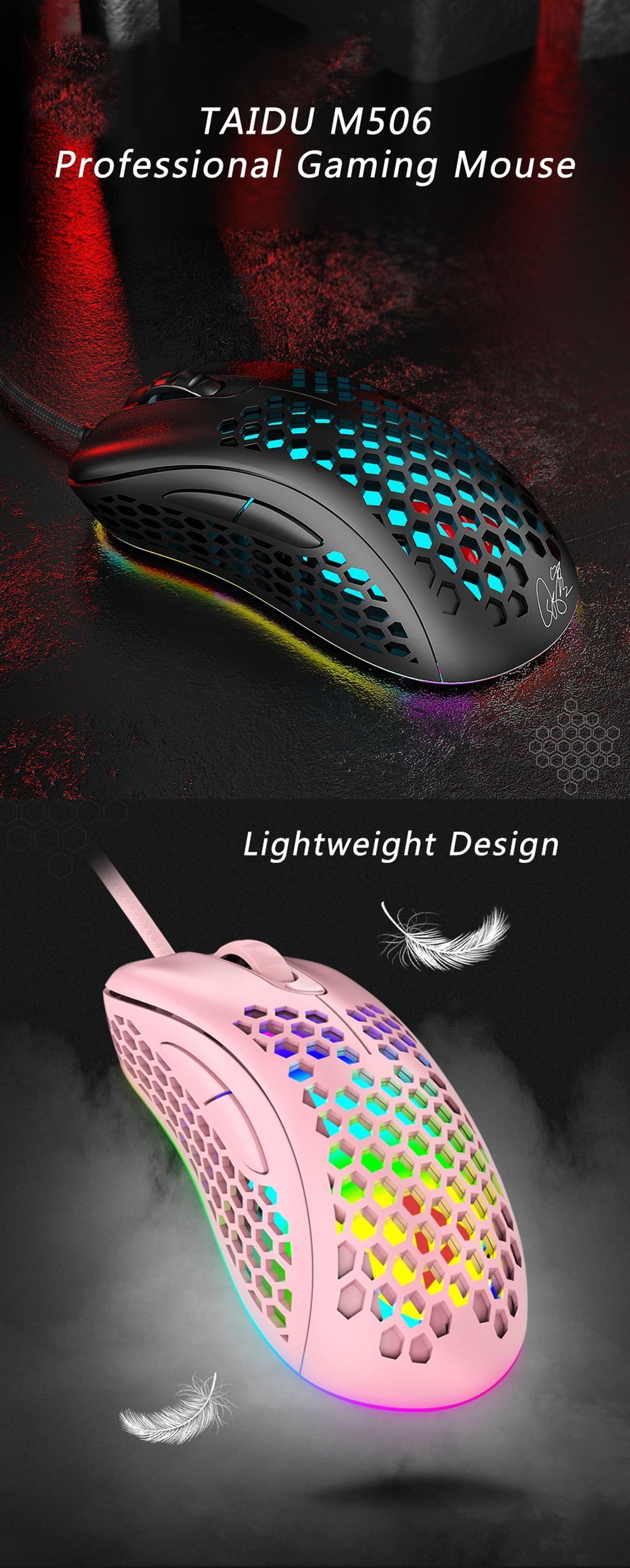 TAIDU-M506-Wired-Game-Mouse-Matte-Honeycomb-Hollow-Lightweight-6200DPI-Professional-Gaming-Mouse-for-1700778