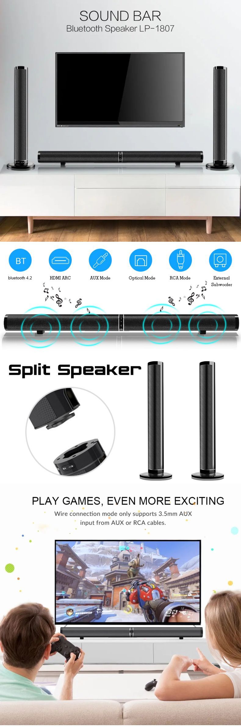 Sanwo-LP-1807-bluetooth-Speaker-Soundbar-Stereo-Home-Theater-Audio-Speaker-Separate-Column-RCA-AUX-H-1643347