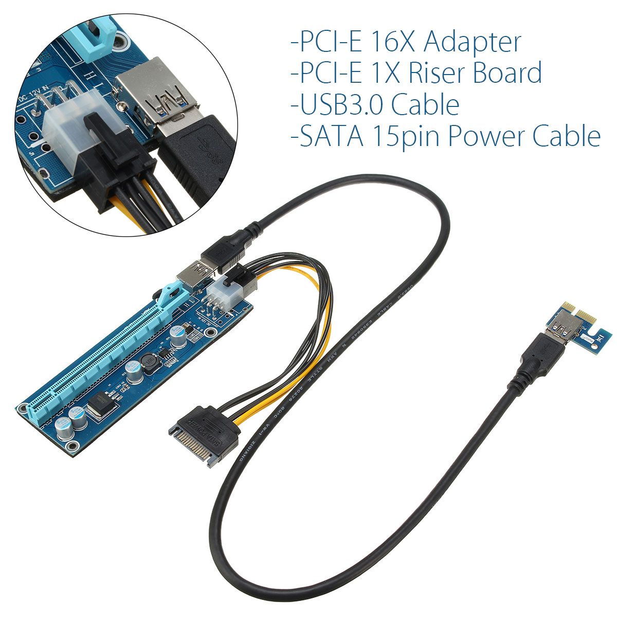 USB-30-PCI-E-Express-1x-To-16x-Extender-Riser-Card-Adapter-Power-Cable-Mining-1173209