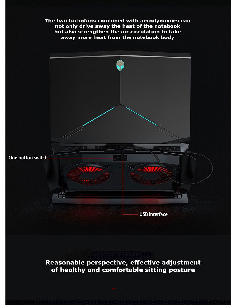 Gaming-Laptop-Cooler-Radiator-Cooling-Stand-Pad-2-Fans-USB-Adjustable-Lifting-Bracket-Base-for-17-In-1764657