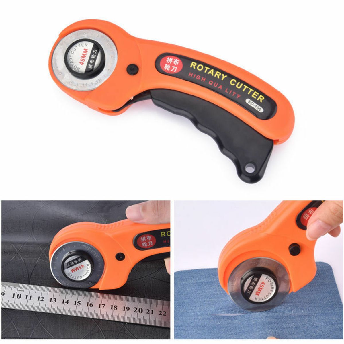 45mm-Round-Rotary-Cutter-Sewing-Quilting-Roller-Fabric-Cutting-Tool--10x-Bllades-1680572