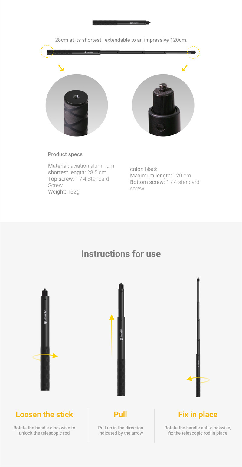 Insta360-One-and-ONE-X-Selfie-Stick-14-Screw-Port-Handheld-Monopod-for-Insta360-VR-Camera-Invisible--1340655