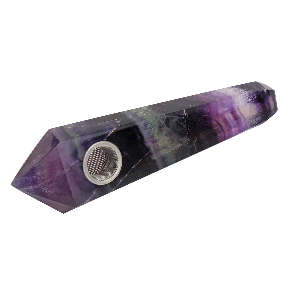 100-Natural-Purple-Fluorite-Quartz-Crystal-Wand-Pipe-Healing-with-Carb-Hole-1232350