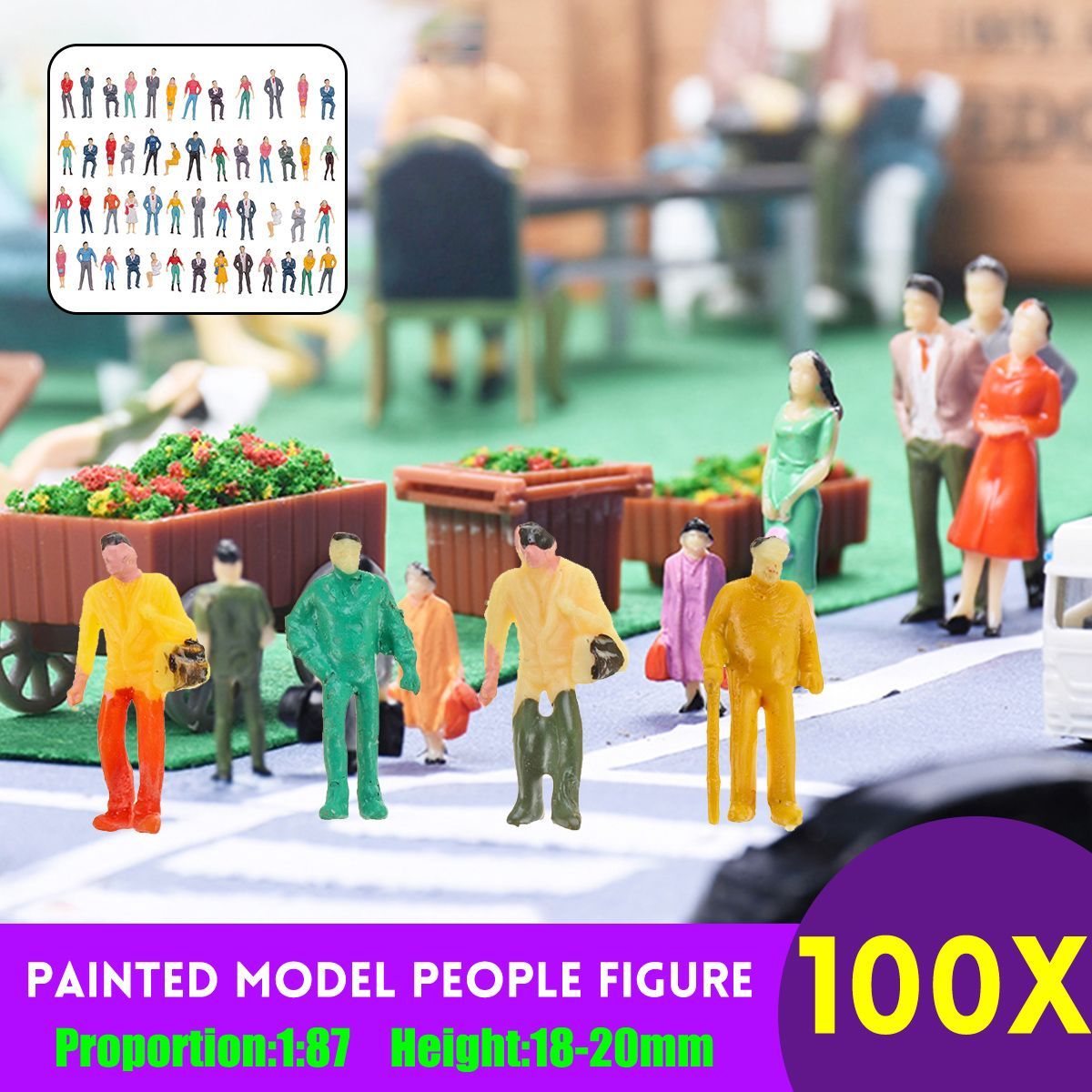 100Pc-187-Painted-Layout-Model-Decorations-Passenger-People-Figures-HO-Scale-Assorted-Poses-1673470