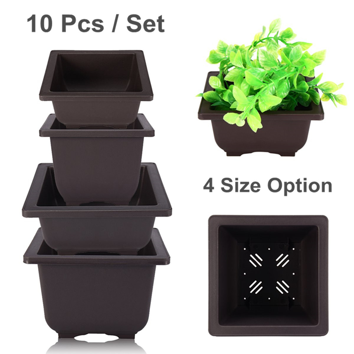 10Pcs-Plastic-Square-Flower-Pot-Nursery-Pots-Garden-Basin-Bonsai-Seeding-Planter-1325832