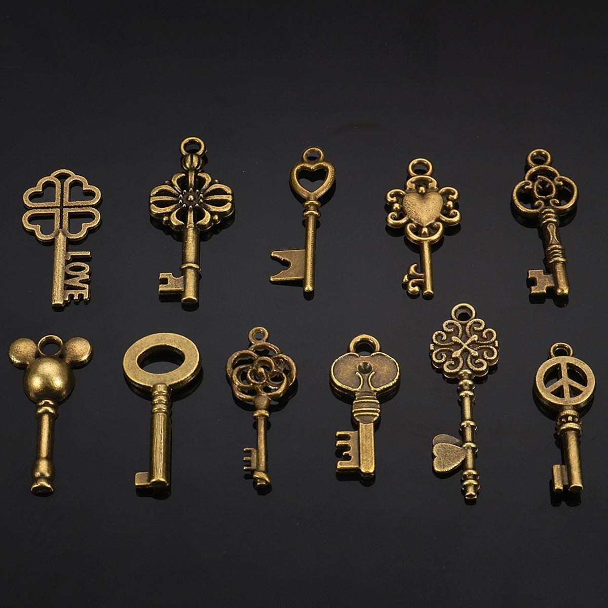 11pcs-Mixed-Antique-Vtg-old-look-Ornate-Bronze-Skeleton-Keys-Lot-Pendant-Fancy-Heart-Decorations-1286744