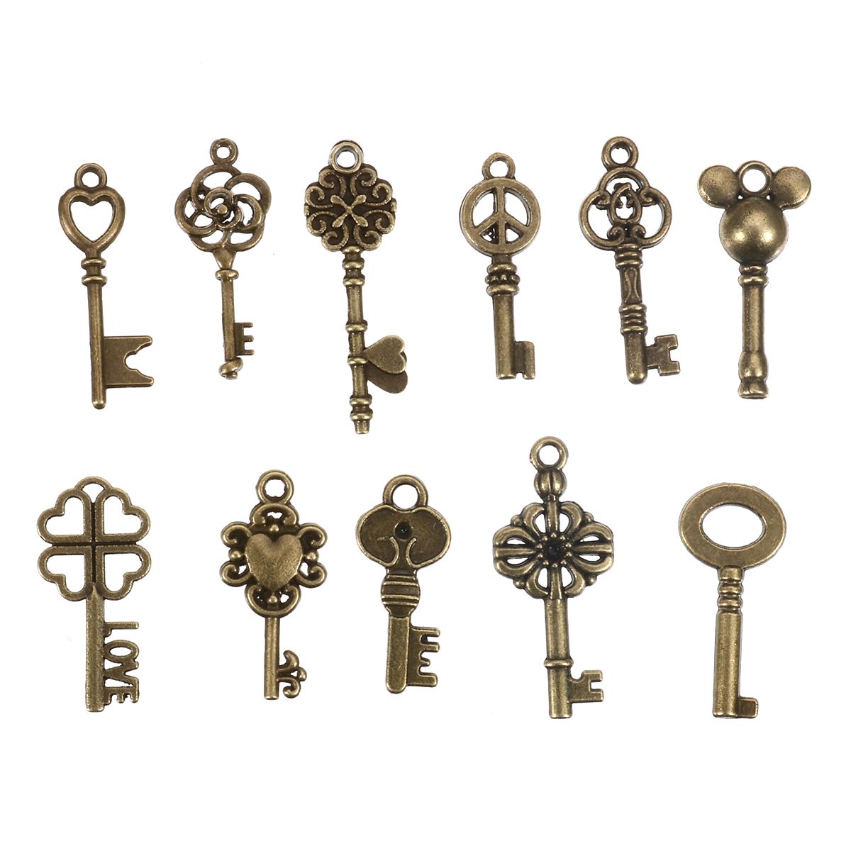 11pcs-Mixed-Antique-Vtg-old-look-Ornate-Bronze-Skeleton-Keys-Lot-Pendant-Fancy-Heart-Decorations-1286744