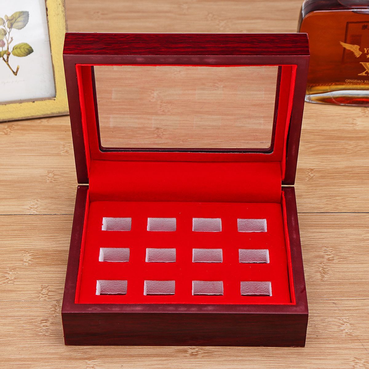 12-Holes-Wooden-Box-For-Championship-Ring-Collection-Display-Red-Black-1502285