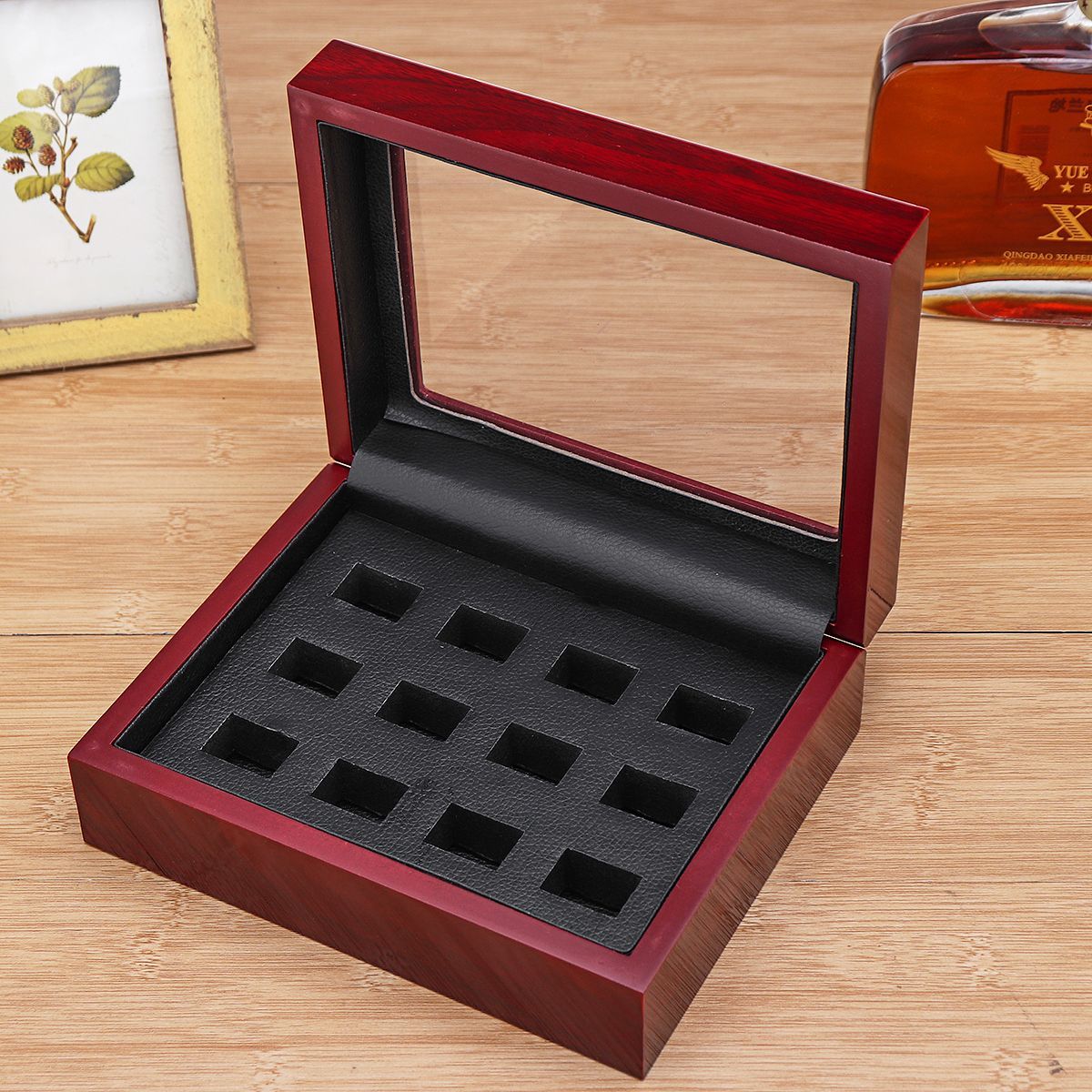 12-Holes-Wooden-Box-For-Championship-Ring-Collection-Display-Red-Black-1502285