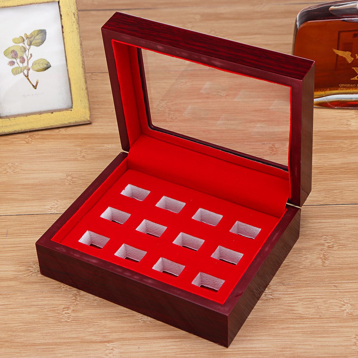 12-Holes-Wooden-Box-For-Championship-Ring-Collection-Display-Red-Black-1502285