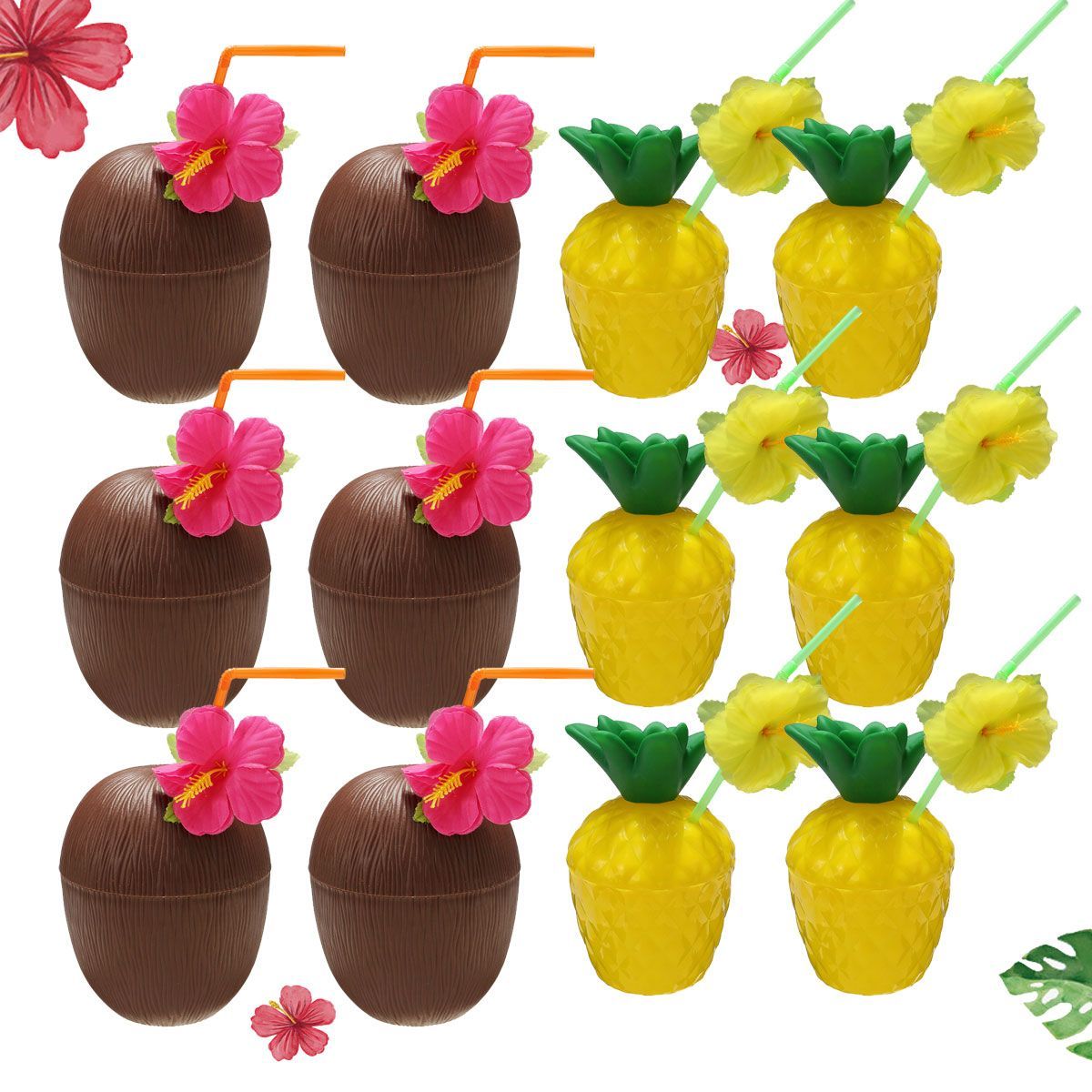 12Pcs-Plastic-Coconut-Pineapple-Cup-w-Straw-Tropical-Hawaiian-Luau-Hula-Beach-Pool-Party-Cup-Decor-1374264
