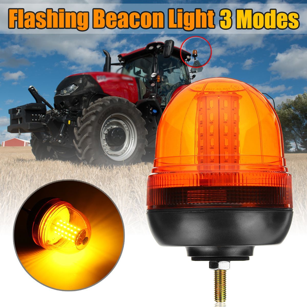 12V-24V-Single-Bolt-Point-Mount-60-LED-Flashing-Amber-Orange-Warning-Signal-Light-Tractor-Beacon-IP6-1564974