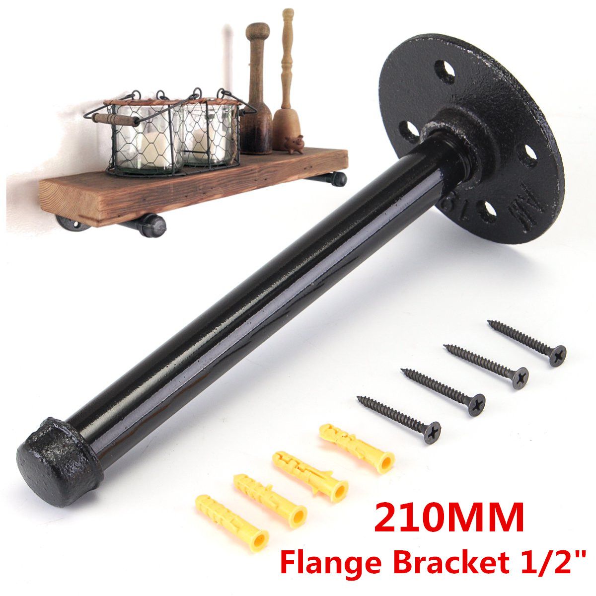 12quot-Iron-Industrial-Pipe-Shelf-Flange-Bracket-210mm-Shelf-Support-With-Screws-1421027