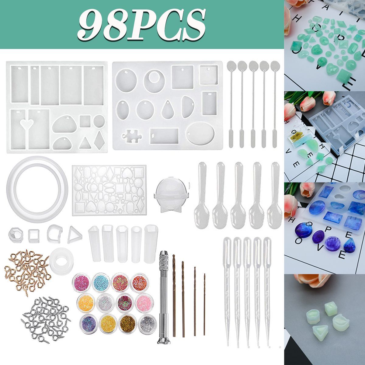 137pcs-Epoxy-Resin-Molds-Resin-Jewelry-Making-Kit--DIY-Crystal-Glue-Jewelry-Mold-1768281