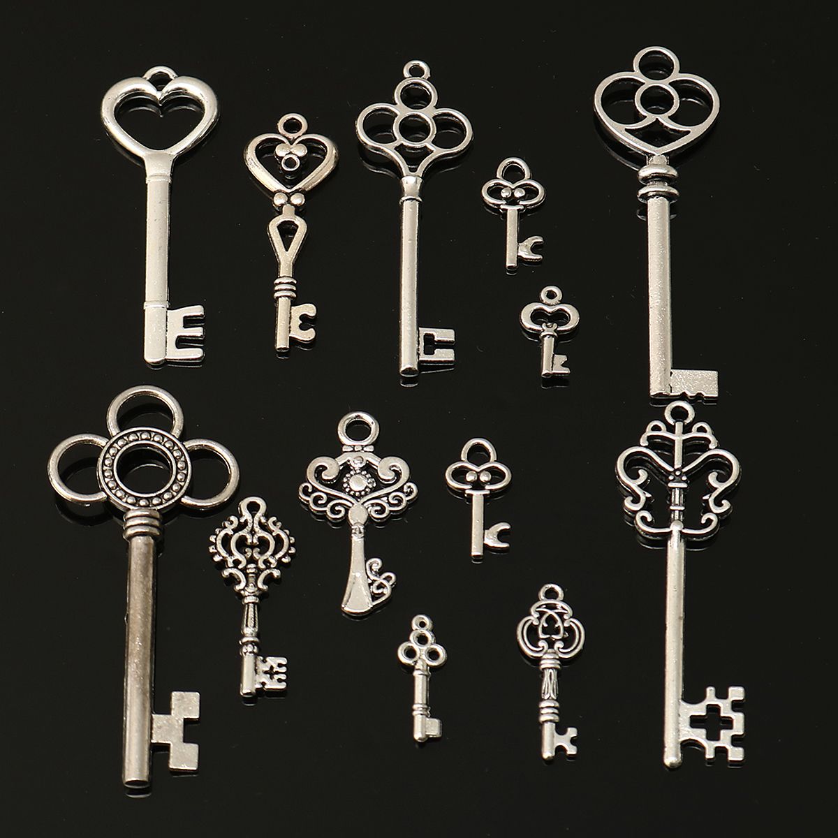 13pcs-Sliver-Antique-Vtg-old-look-Ornate-Skeleton-Keys-Lot-Pendant-Fancy-Heart-DIY-Jewelry-1286743