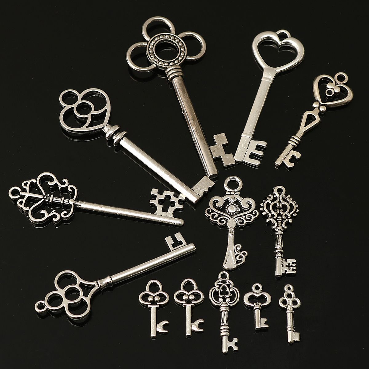 13pcs-Sliver-Antique-Vtg-old-look-Ornate-Skeleton-Keys-Lot-Pendant-Fancy-Heart-DIY-Jewelry-1286743